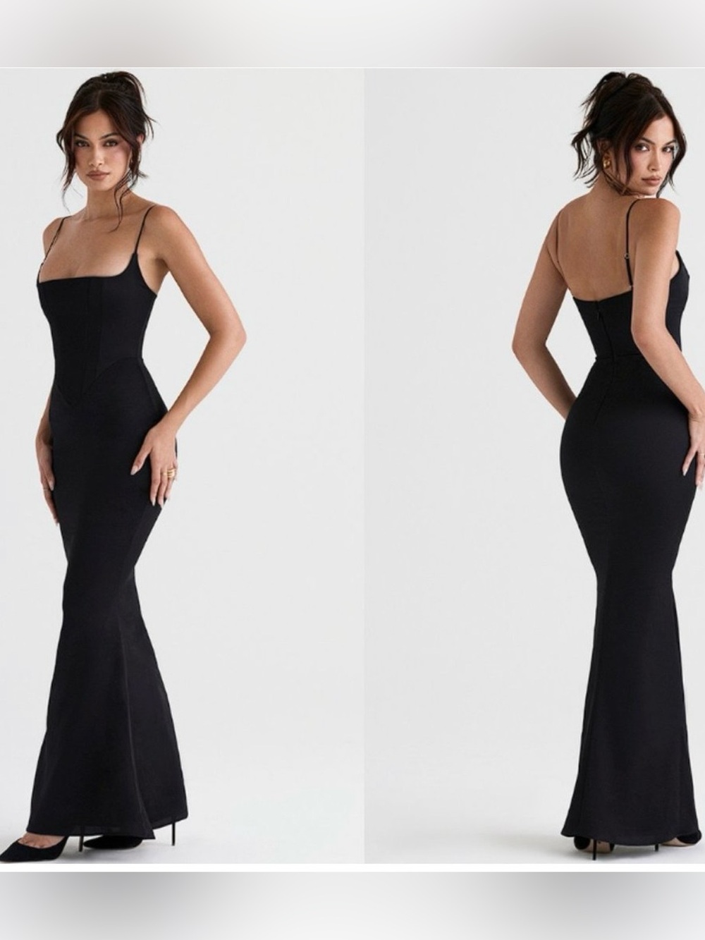 House of CB Olivette Black Satin Corset Maxi Dress